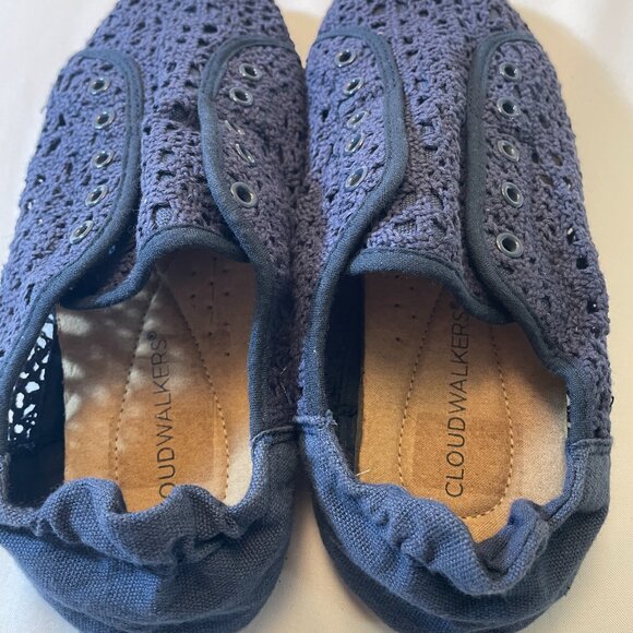 Cloudwalker Shoes 8 W Wide Blue Crochet Lace Slip On Sneaker Cushioned Flats - Picture 5 of 5